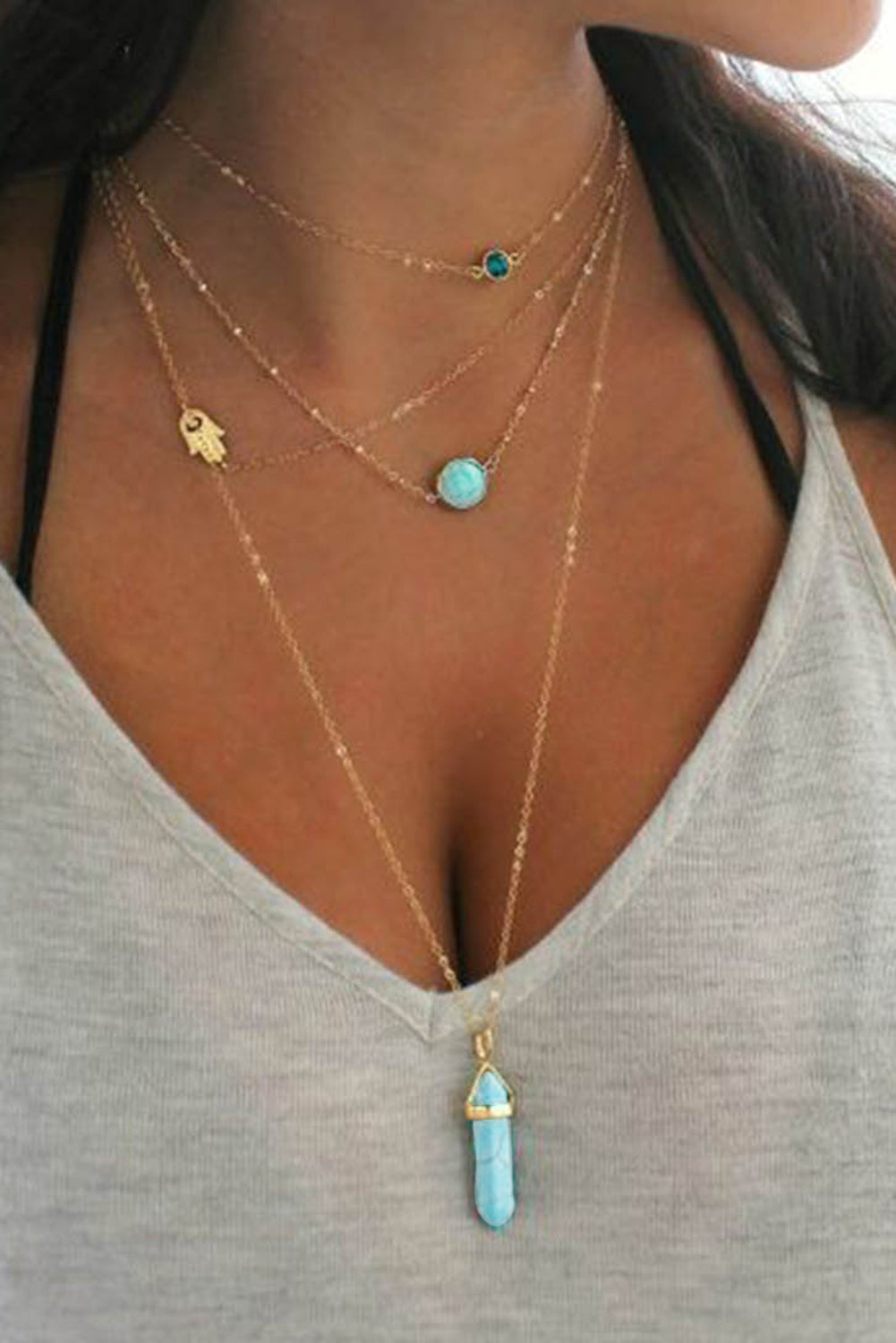 Gold Turquoise Multi-Layered Necklace