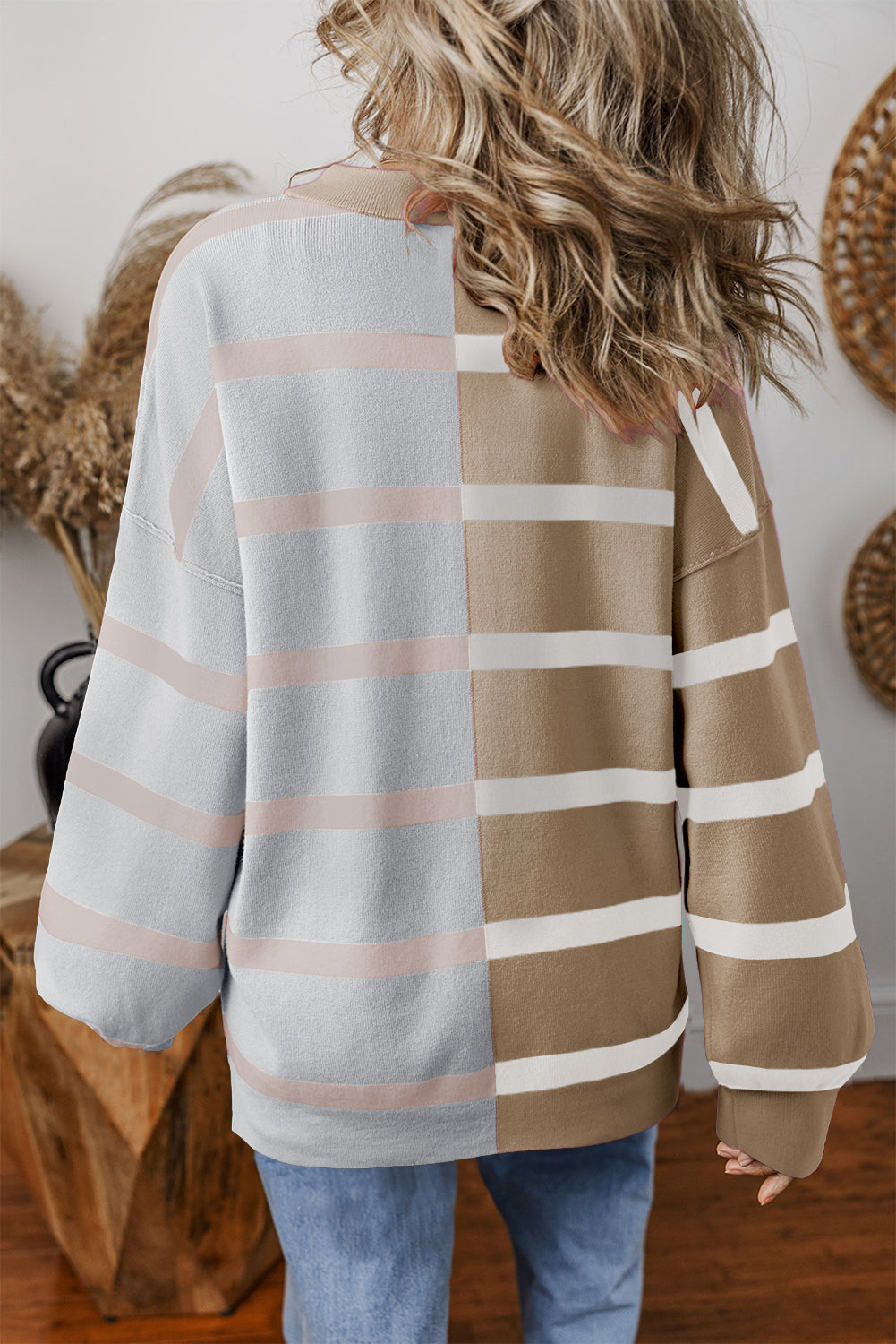 Khaki & Grey Stripe Sweater