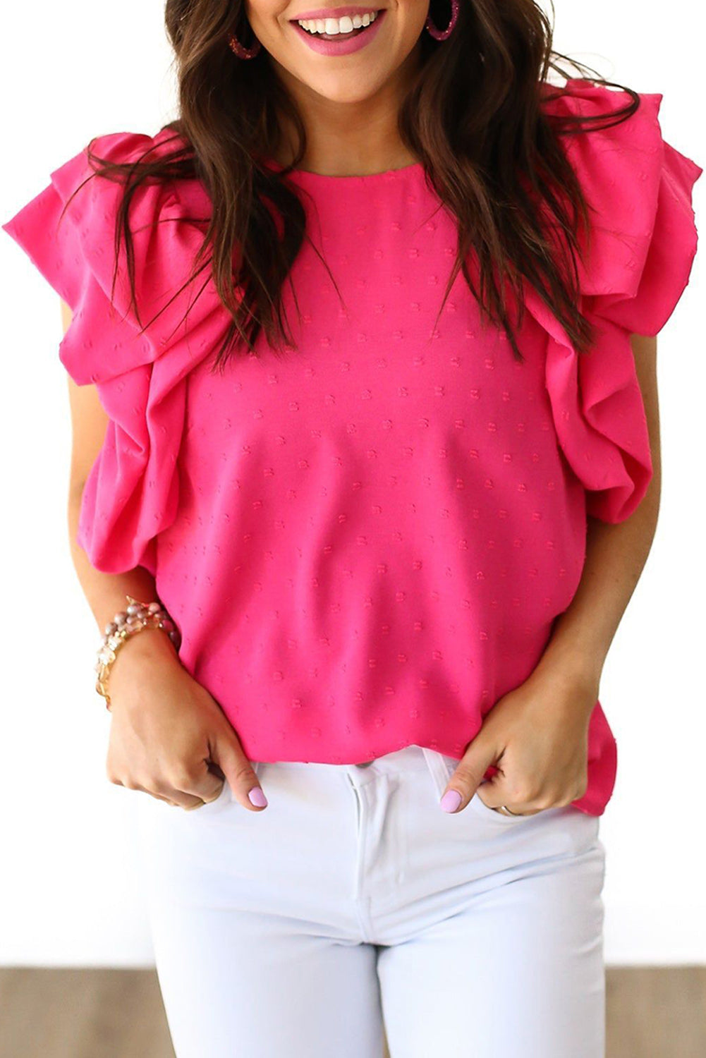 Rose Red Ruffled Sleeve Top