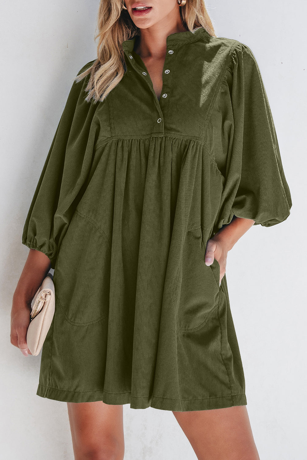 Vineyard Green Corduroy Snap Dress