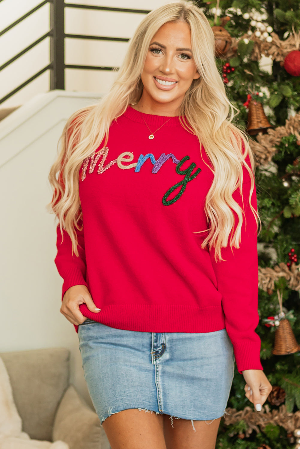 Red Tinsel Merry Sweater