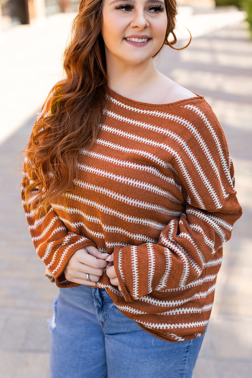 Brown Stripe Casual Sweater