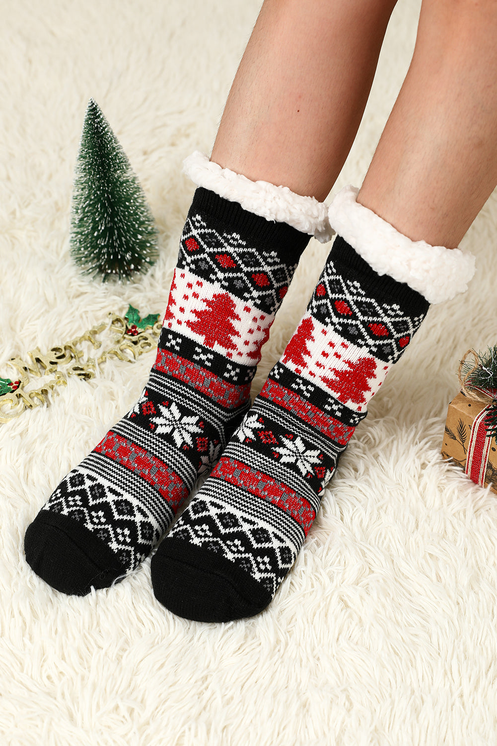 Black Christmas Tree Socks