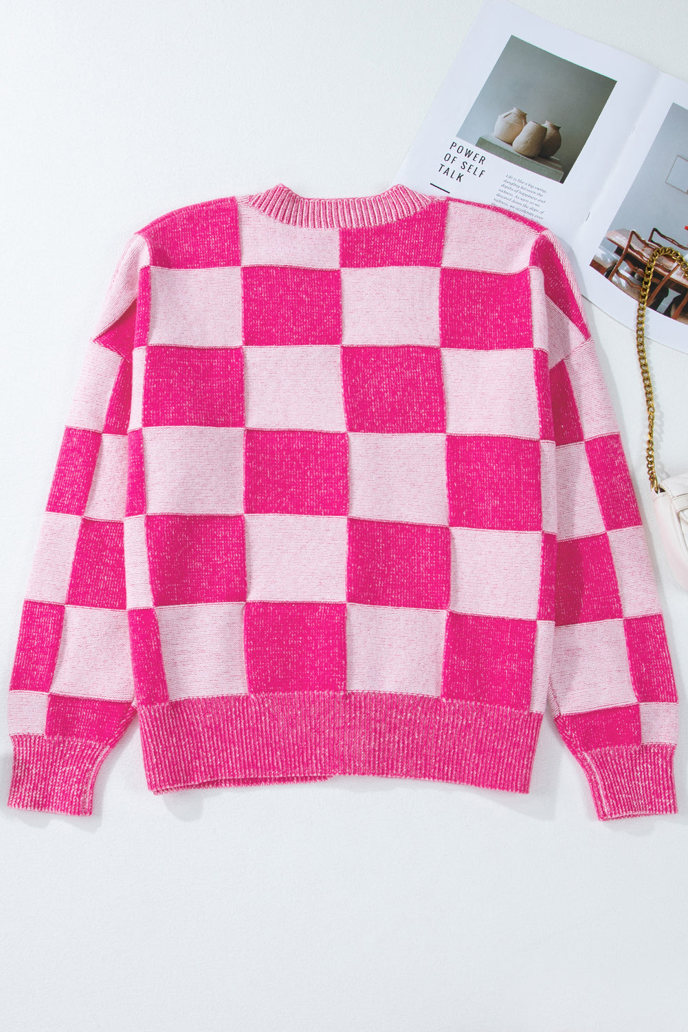 Pink Checkered Cardigan