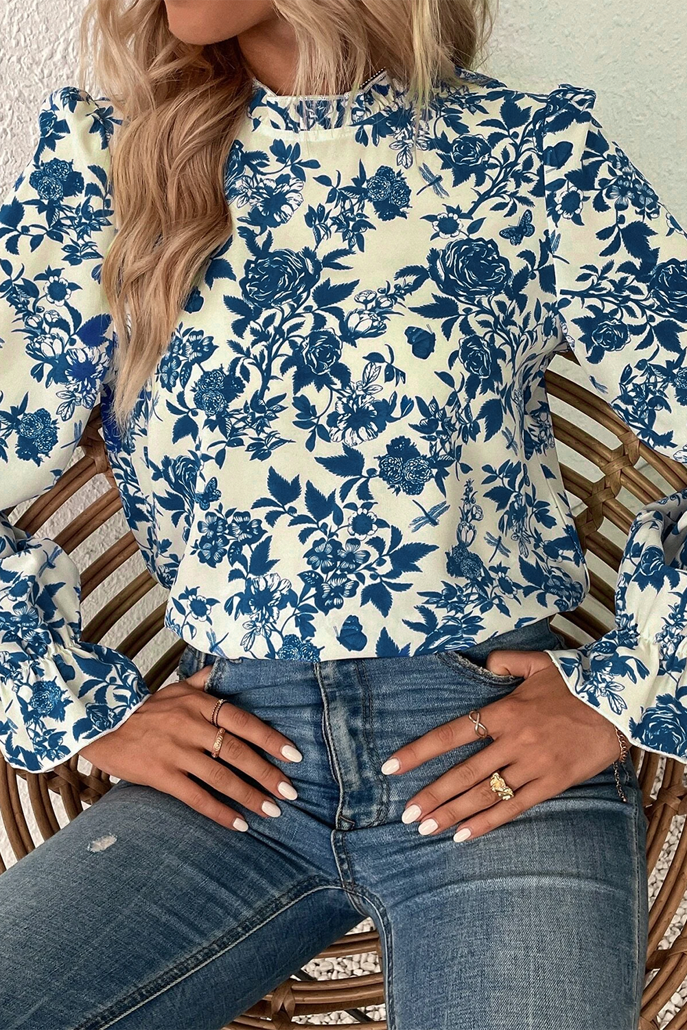 Blue Floral Print Top