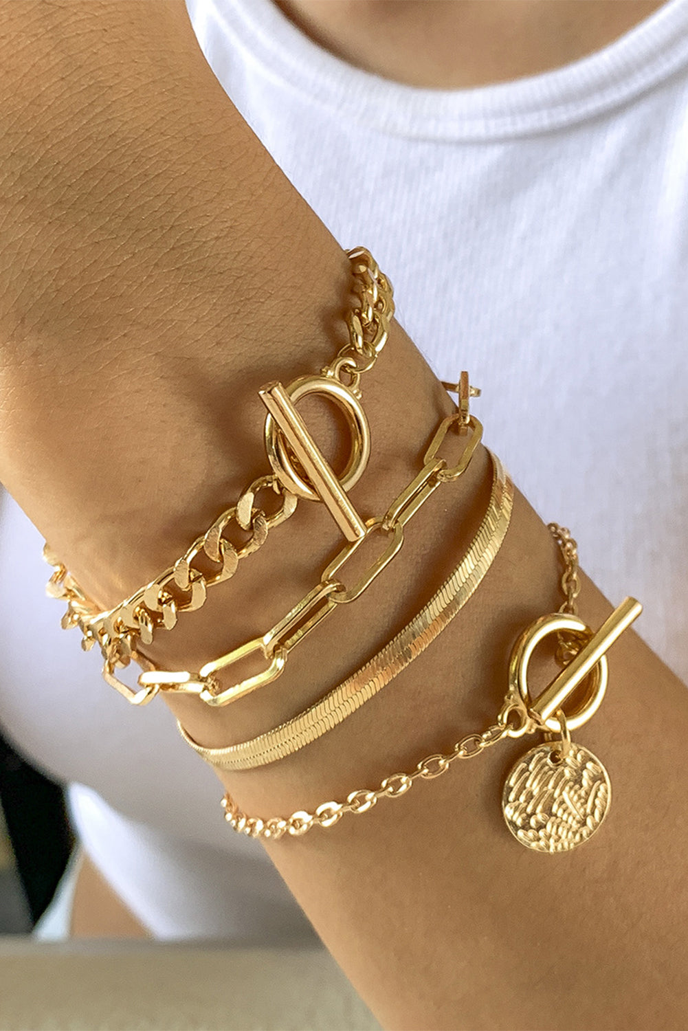 Gold Multi Layered Chain Bracelet Set