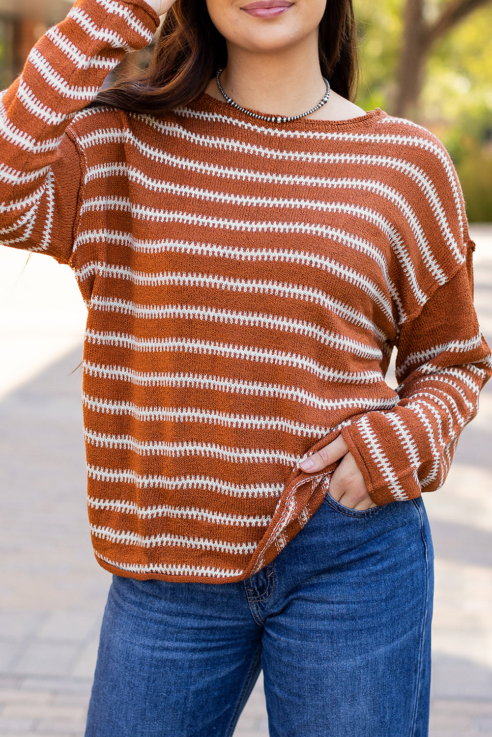 Brown Stripe Casual Sweater