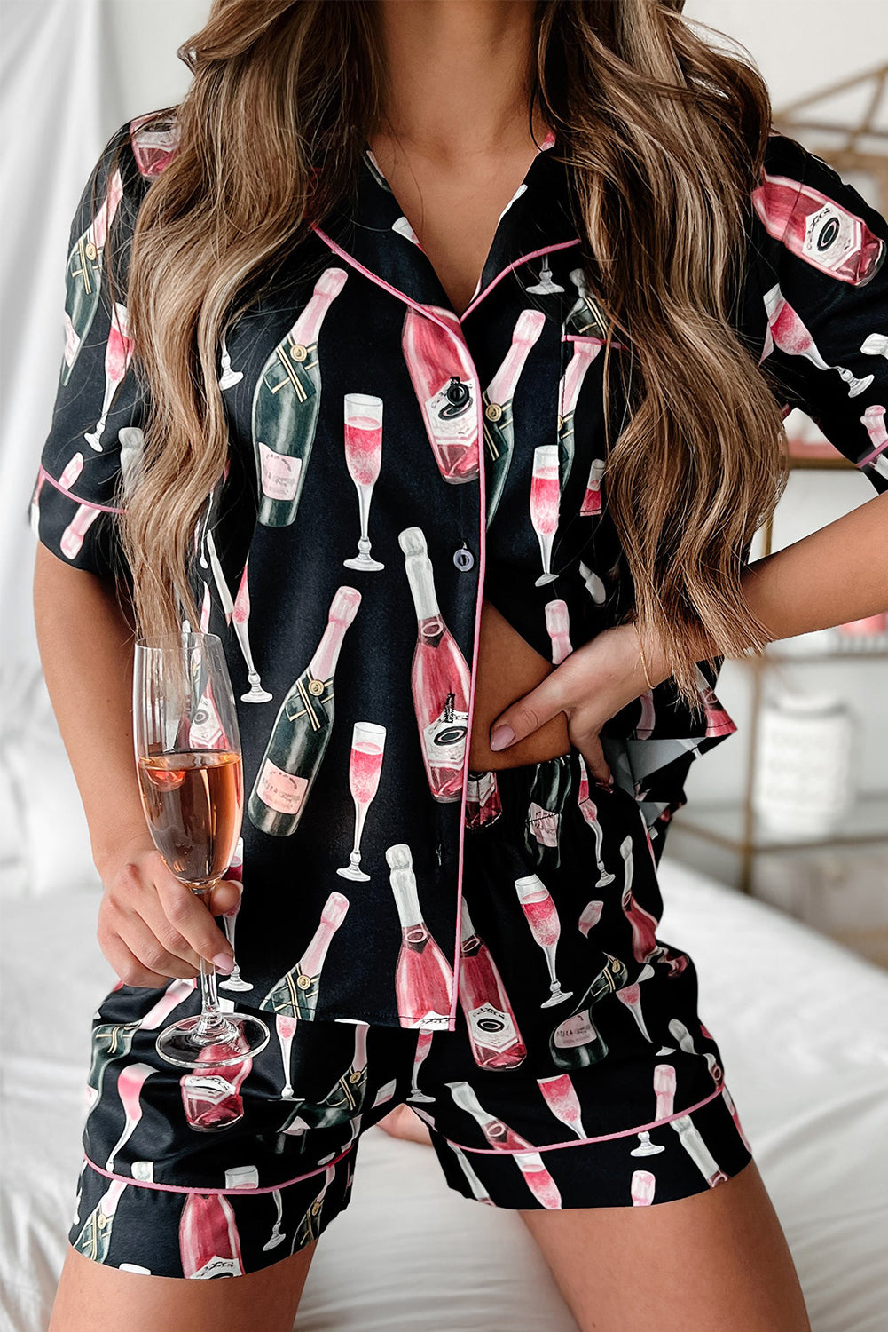 Black Champagne Print Pajamas