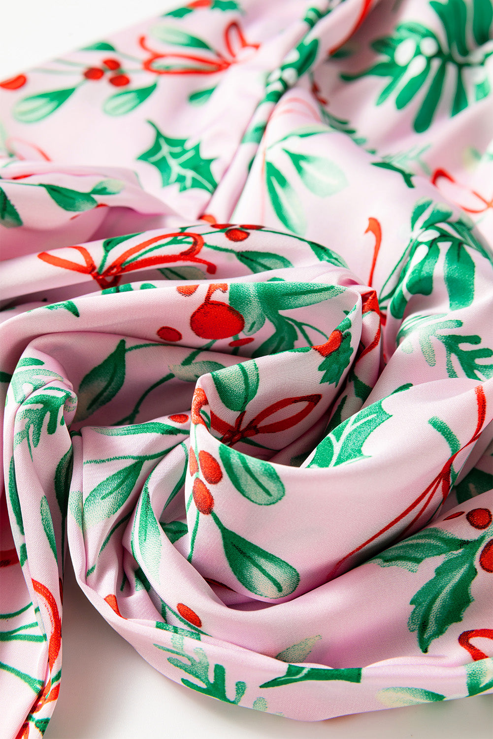 Pink Christmas Plant Satin Pajamas