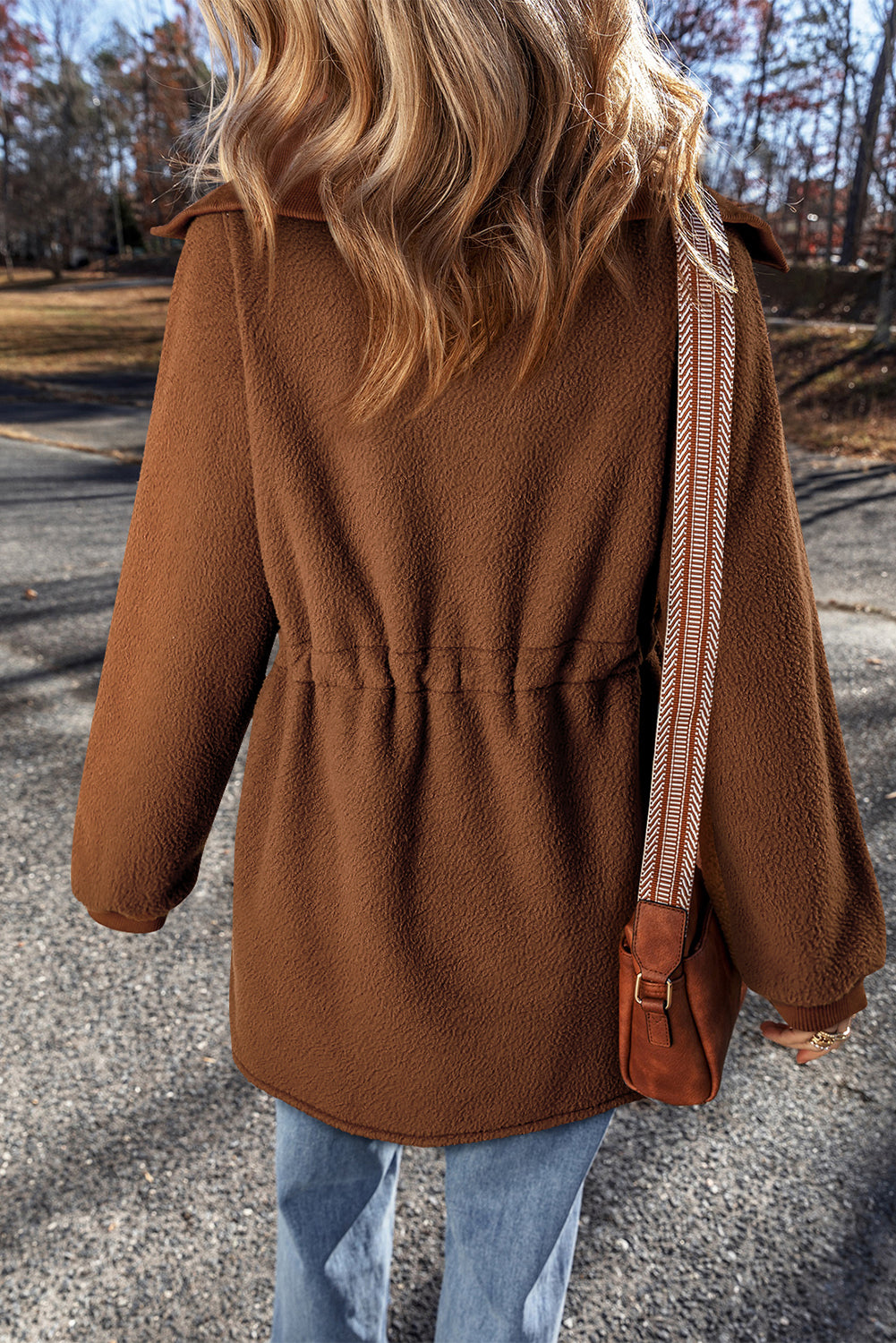 Brown Half Zip Fleece Pullover Sweatshirt