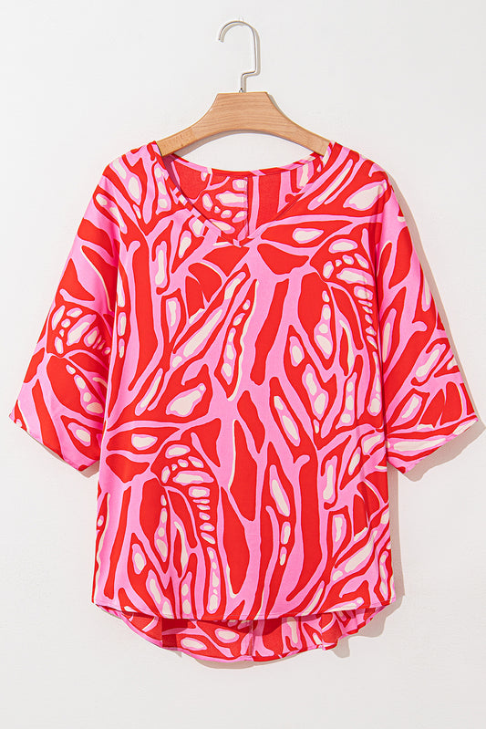 Red & Pink Abstract Top