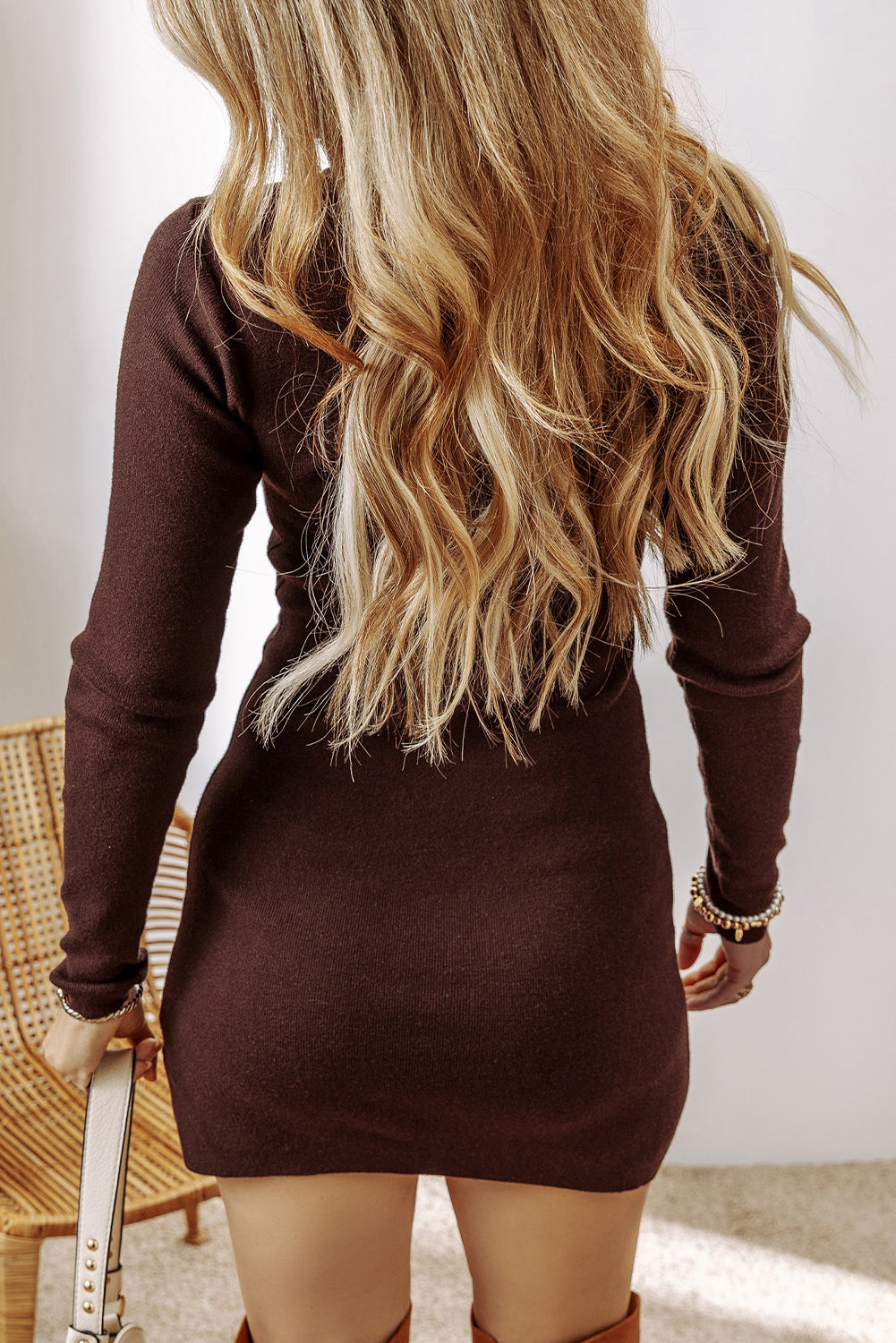 Coffee Slim Fit Sweater Dress