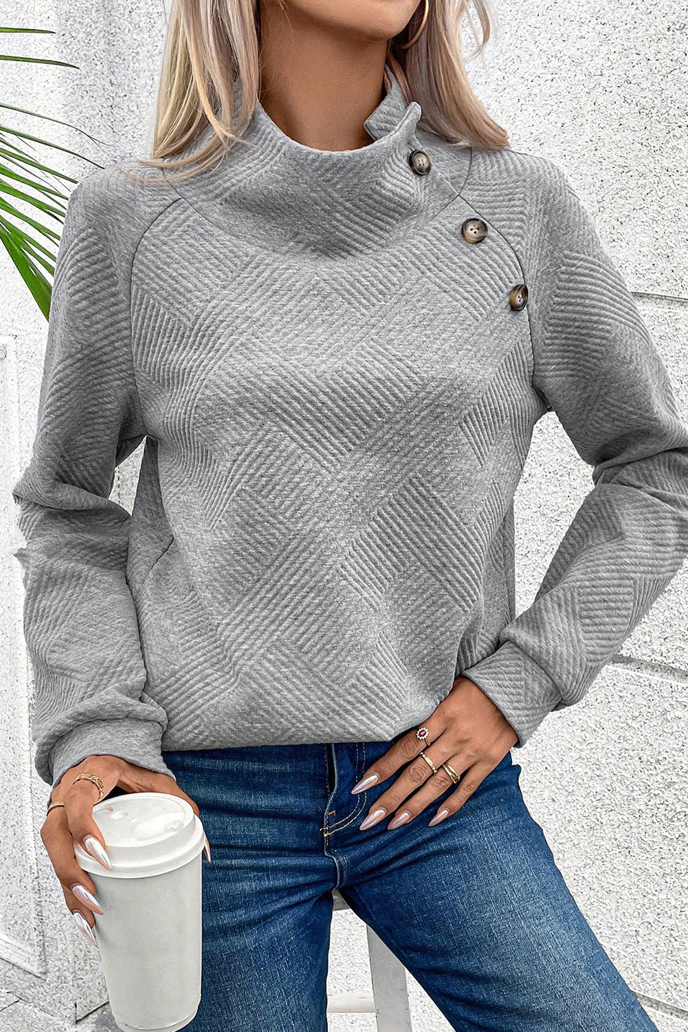 Gray Asymmetric Buttons Top