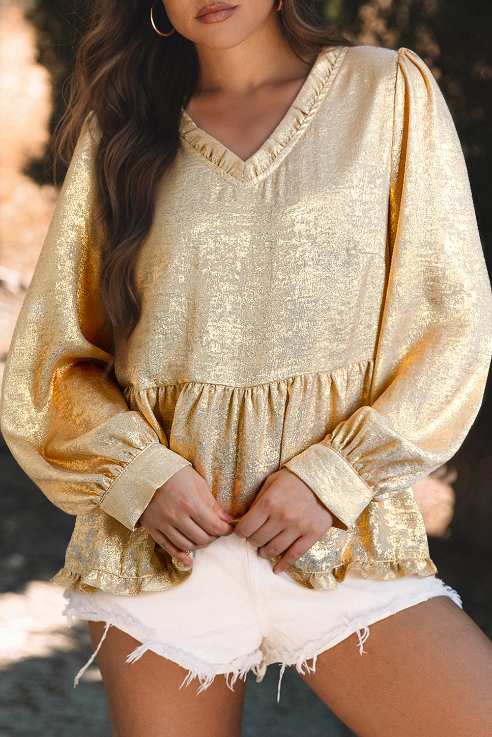 Gold Metallic Frilled Babydoll Blouse