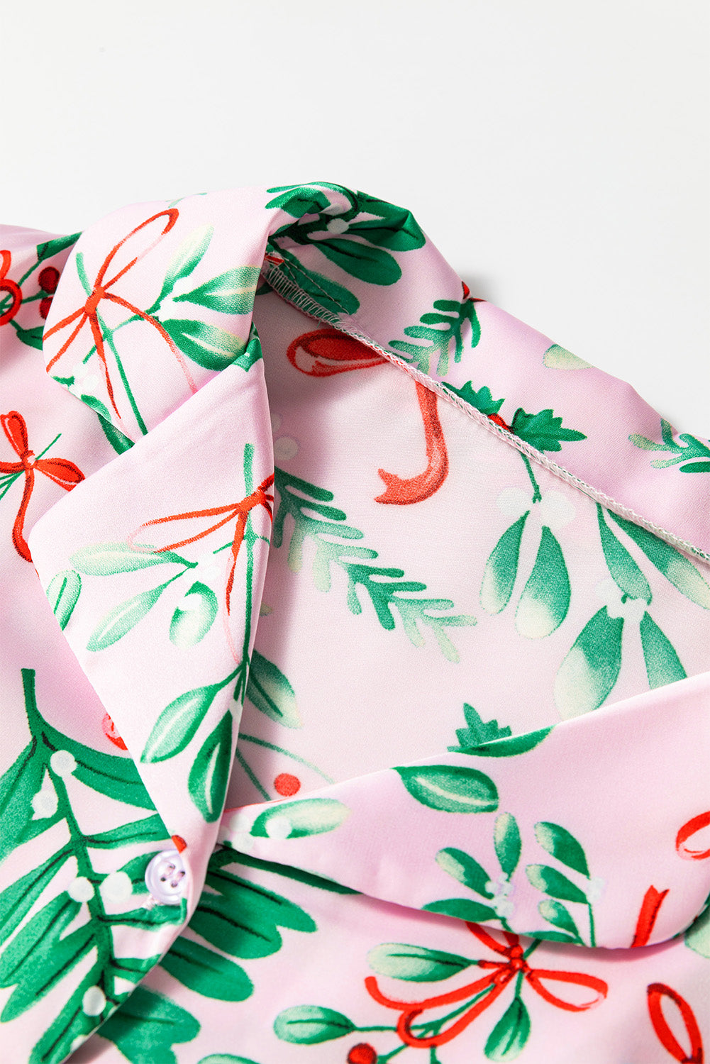 Pink Christmas Plant Satin Pajamas