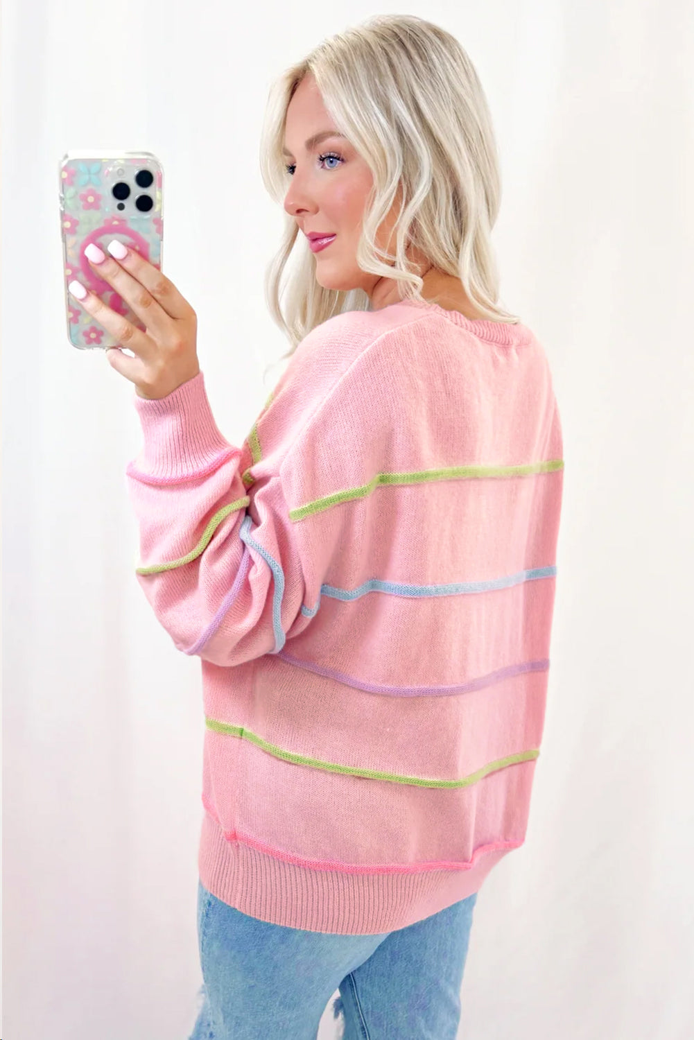 Pink Rainbow Stripes Sweater