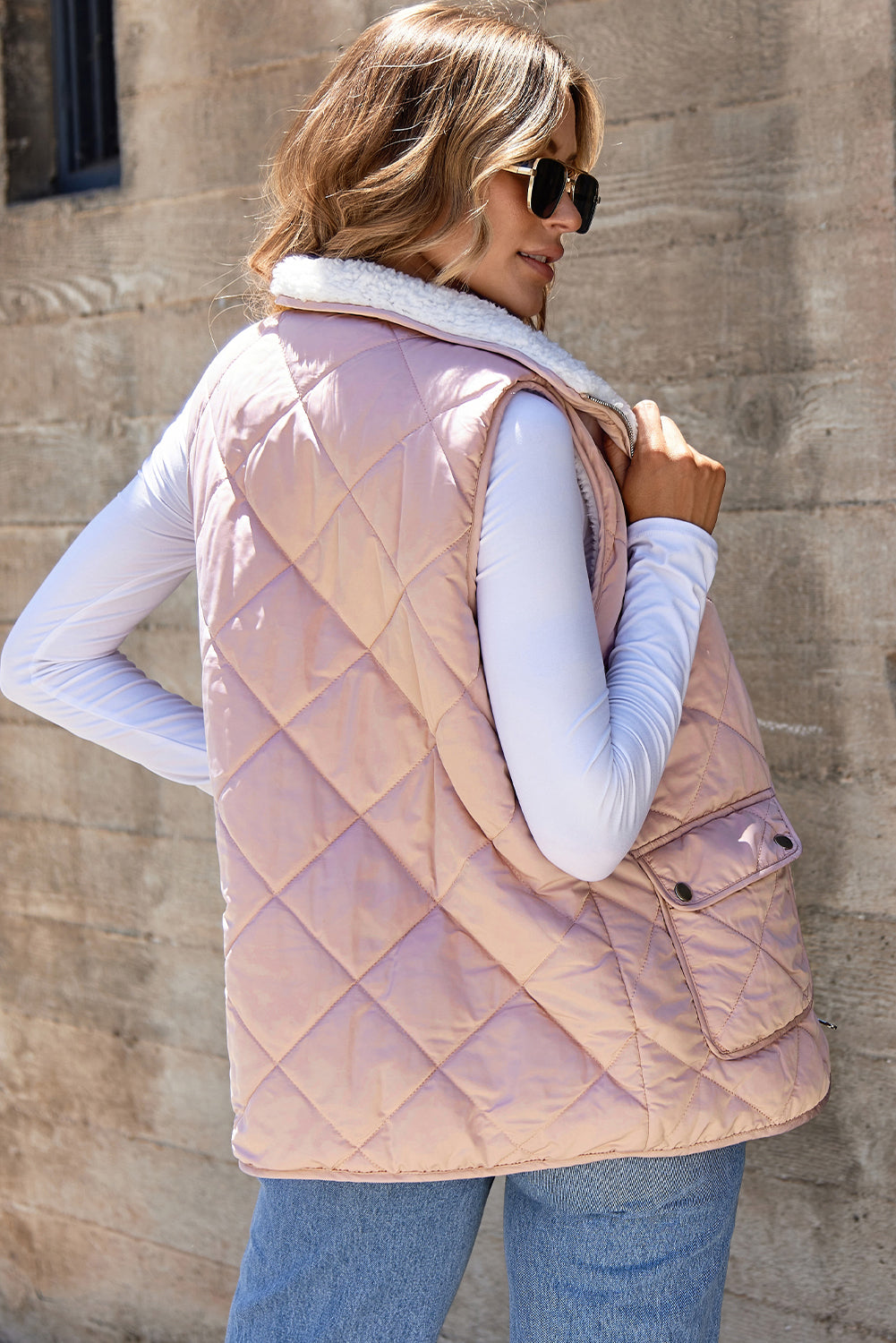 Pink Fleece Quilted Vest