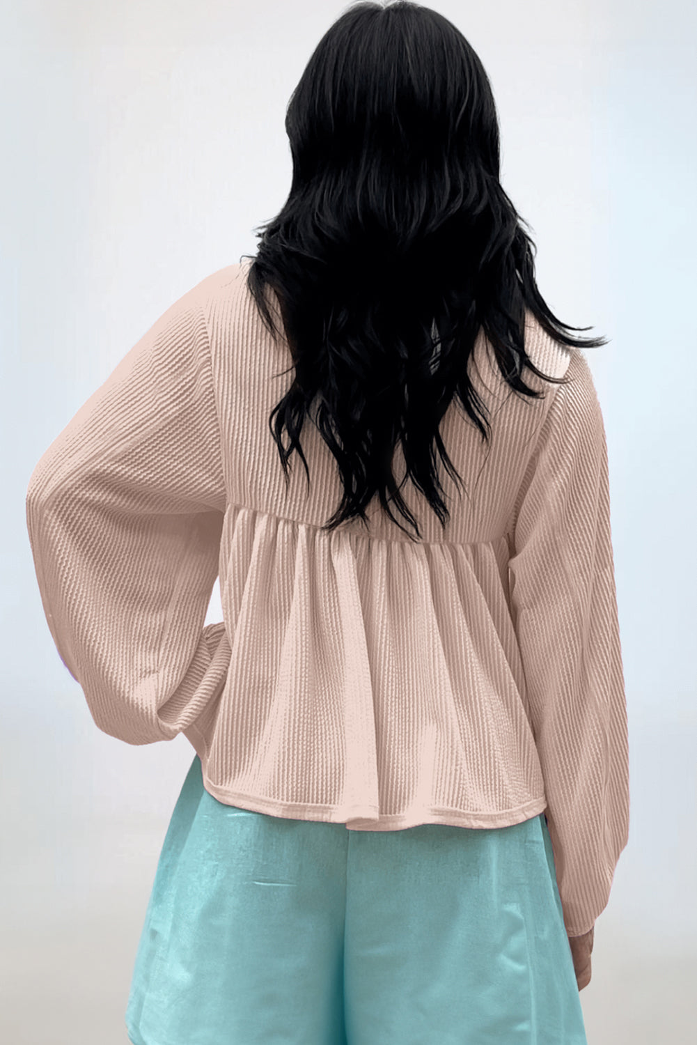 Pale Bubble Sleeve Babydoll Top