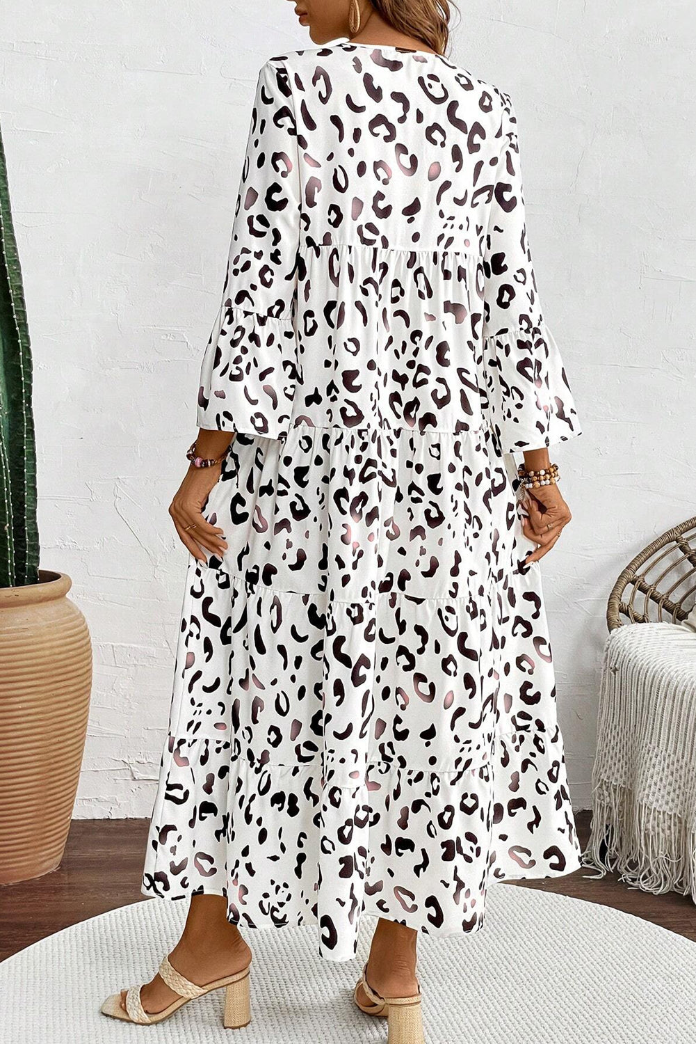 White Leopard Print Maxi Dress