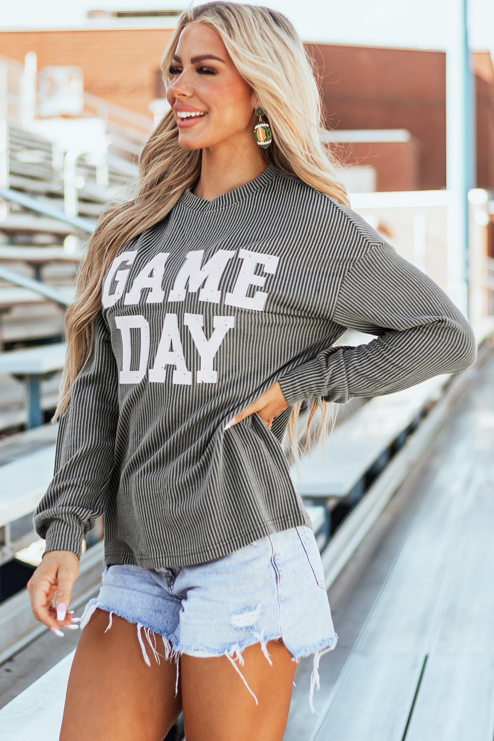 Dark Grey Corded GAME DAY Crewneck