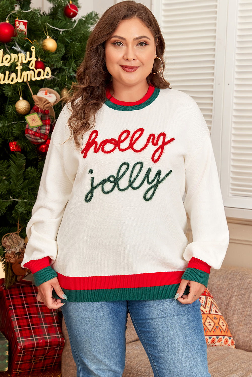 White Holly Jolly Plus Size Sweater