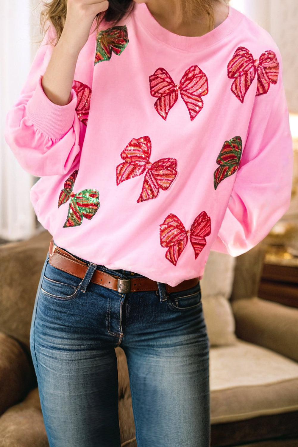 Sequin Bows Christmas Top