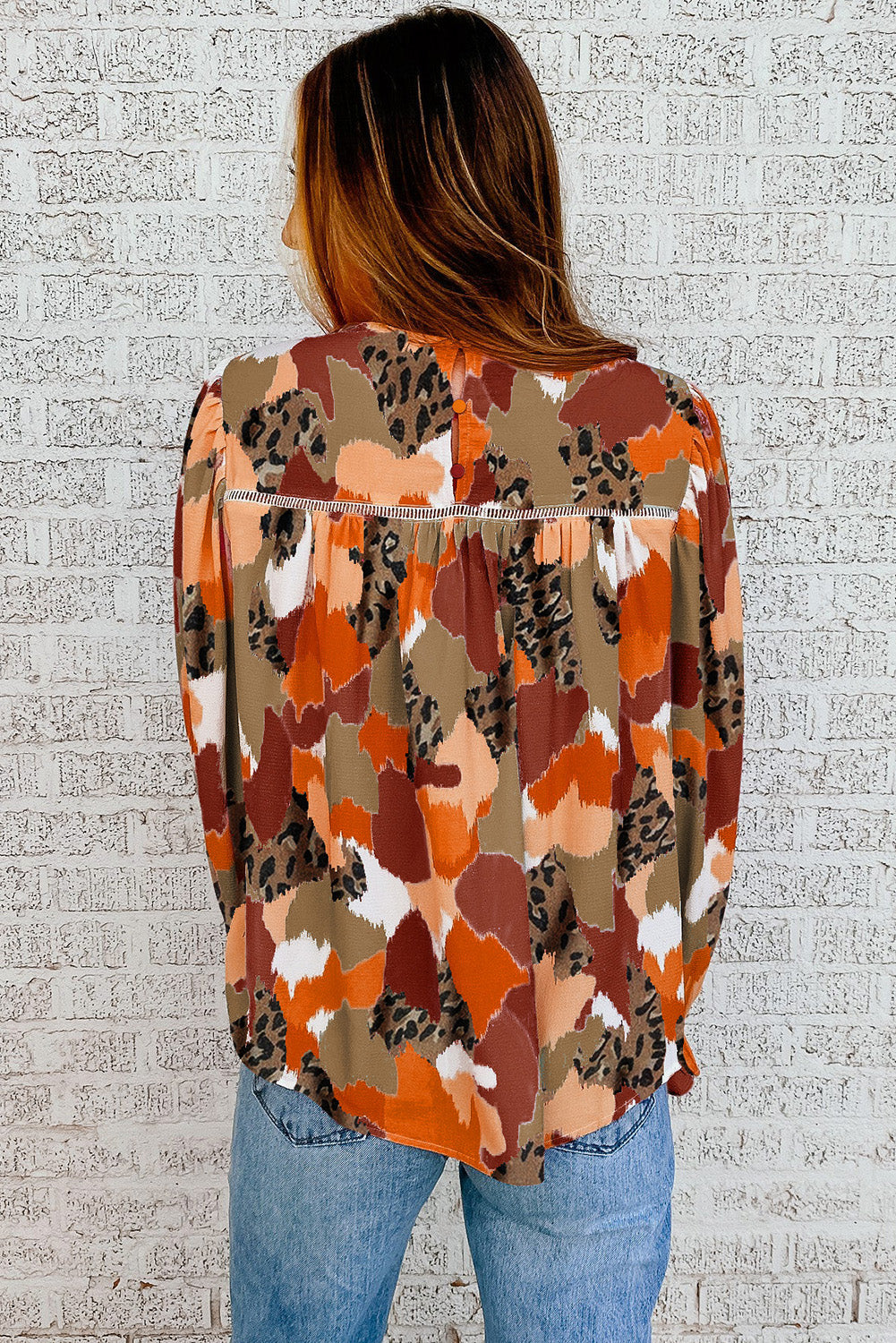 Leopard Abstract Printed Long Sleeve Blouse