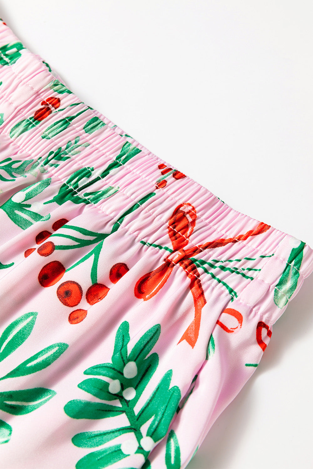 Pink Christmas Plant Satin Pajamas