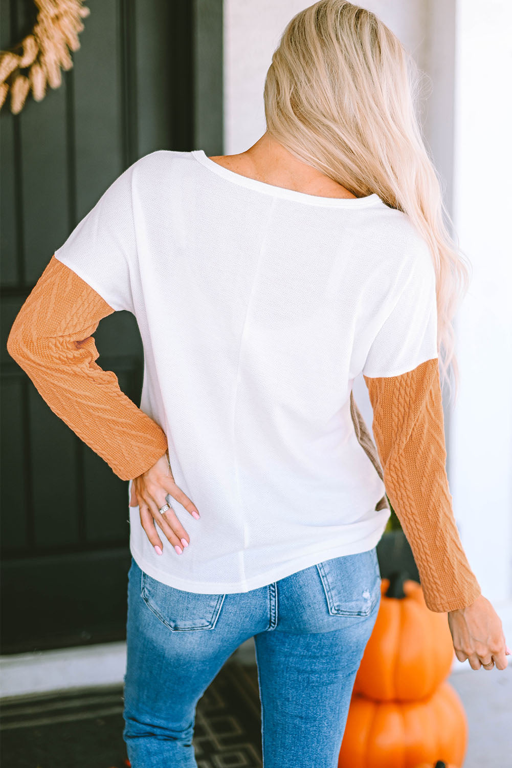 Orange Long Sleeve Colorblock Top