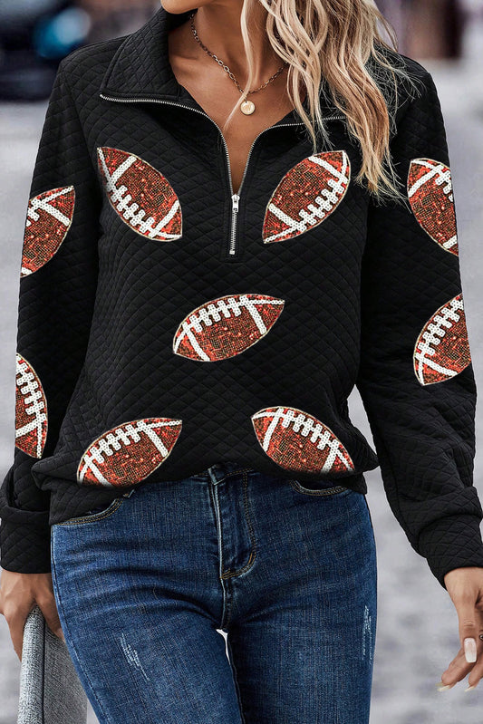 Black Sequin Football Sweatshirt