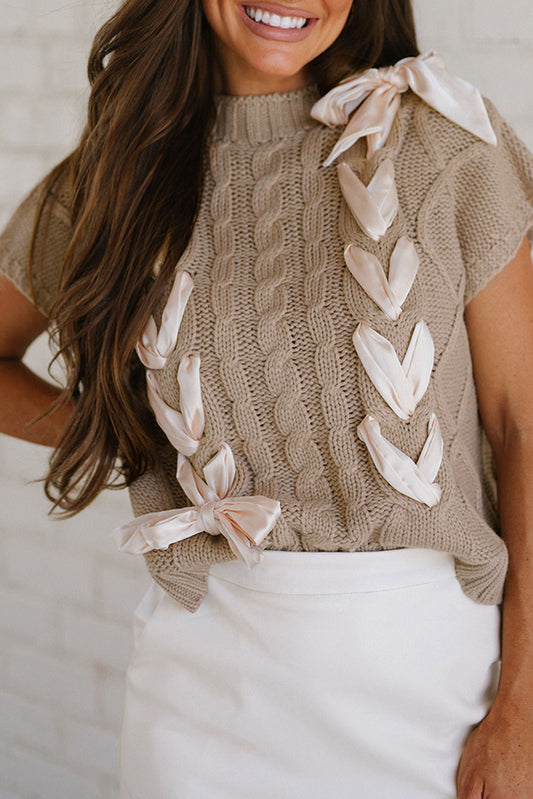 Simply Taupe Satin Bowknot Sweater