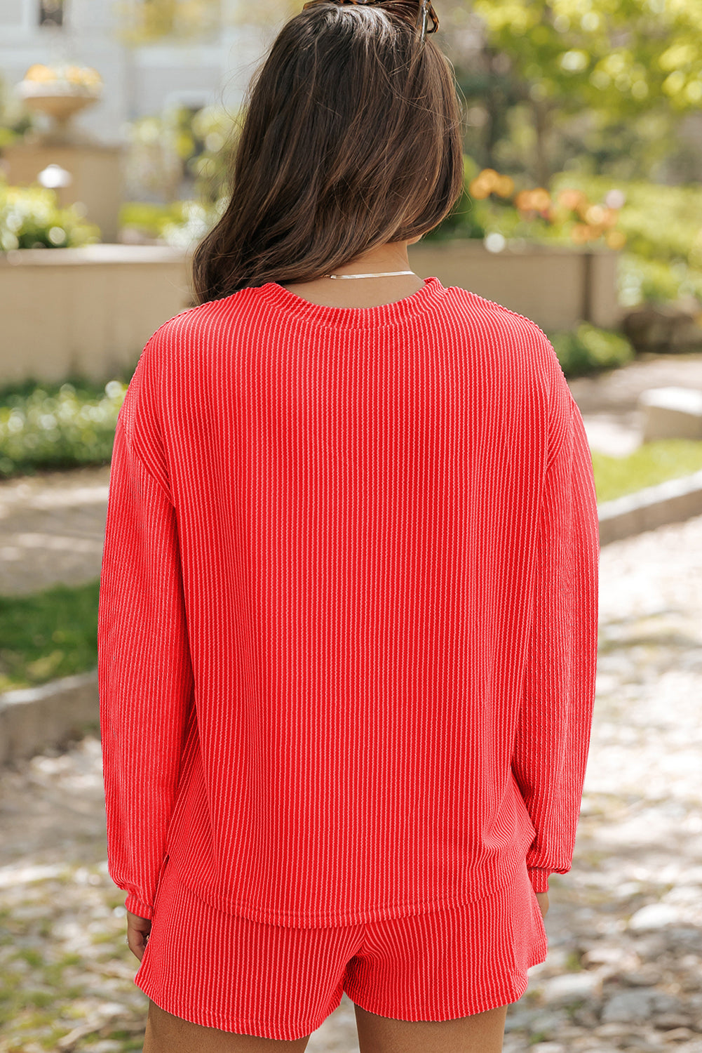 Red Casual Corded Knit Set