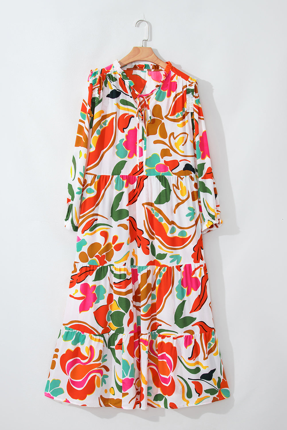 Orange Floral Print Drawstring Plus Size Dress