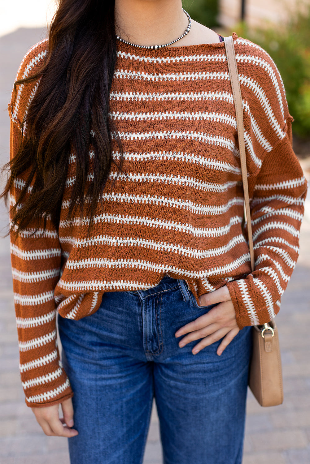 Brown Stripe Casual Sweater