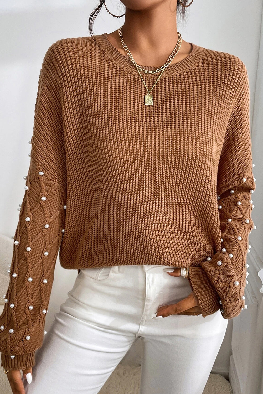 Chestnut Beaded Sweater