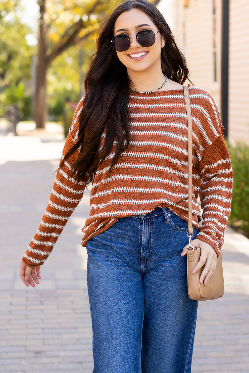 Brown Stripe Casual Sweater