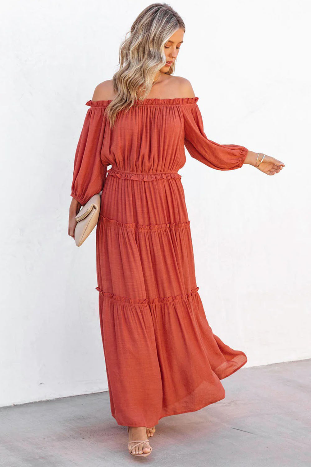 Orange Ruffled Maxi Dress