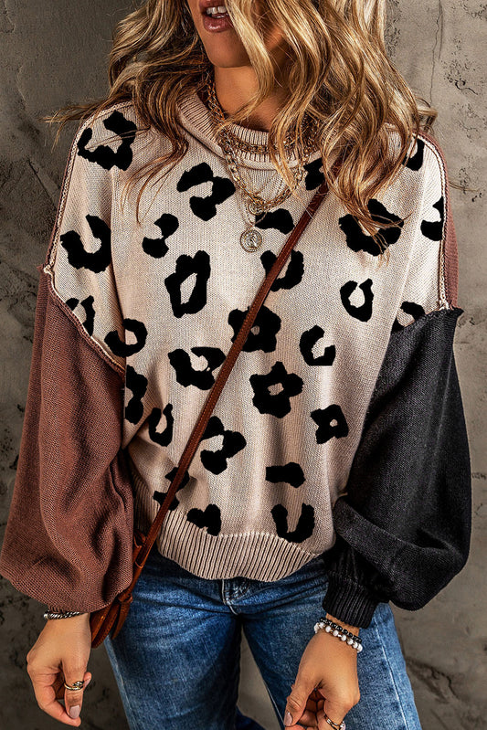 Coffee Leopard Colorblock Sweater