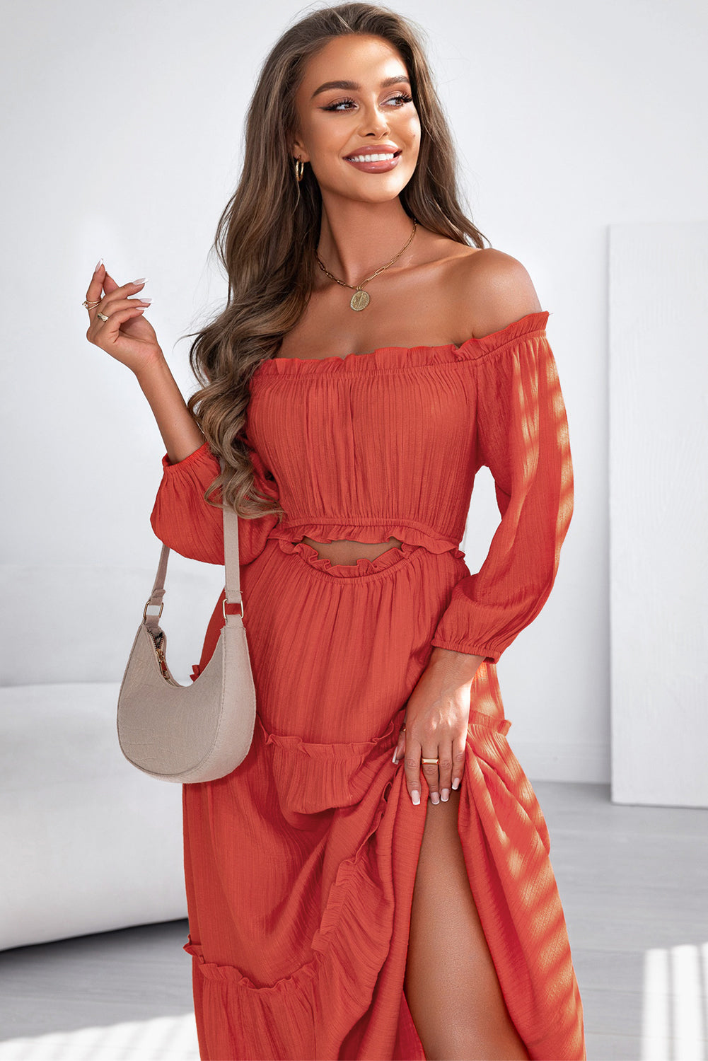 Orange Ruffled Maxi Dress