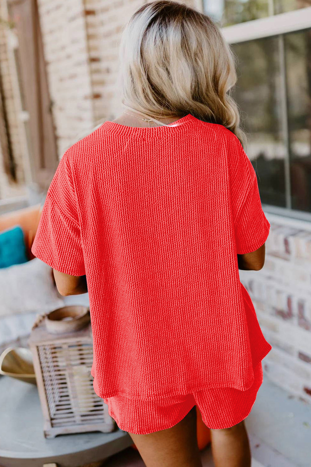 Red Ribbed Textured Knit Set