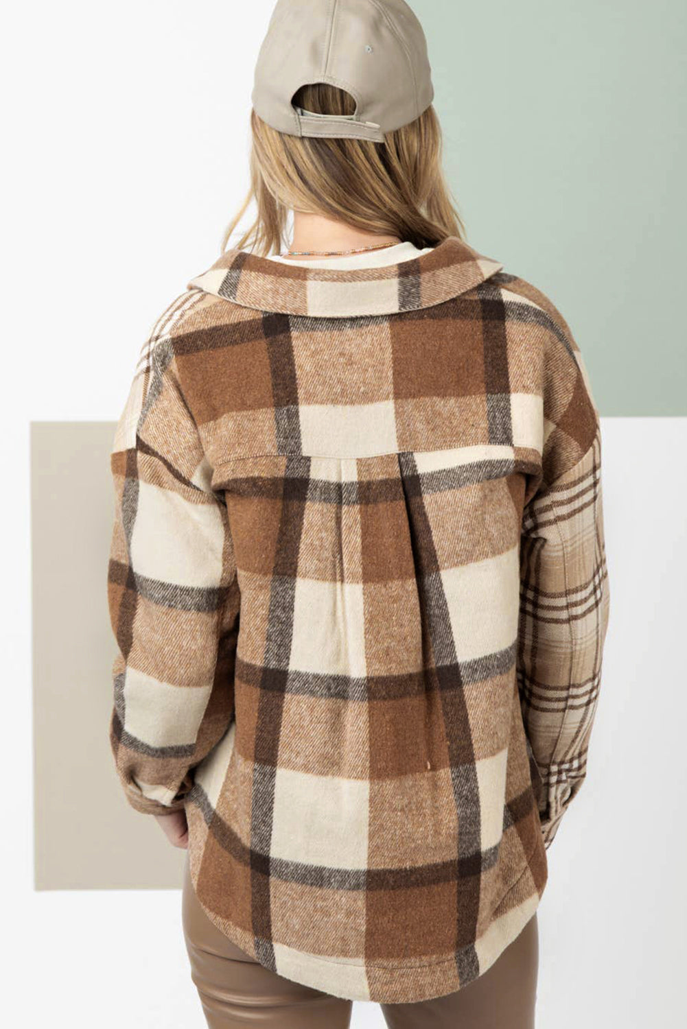 Light French Beige Flannel Plaid Pocket Shacket