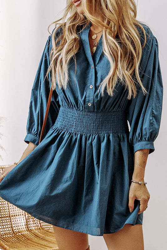 Prussian Blue Buttoned Mini Dress