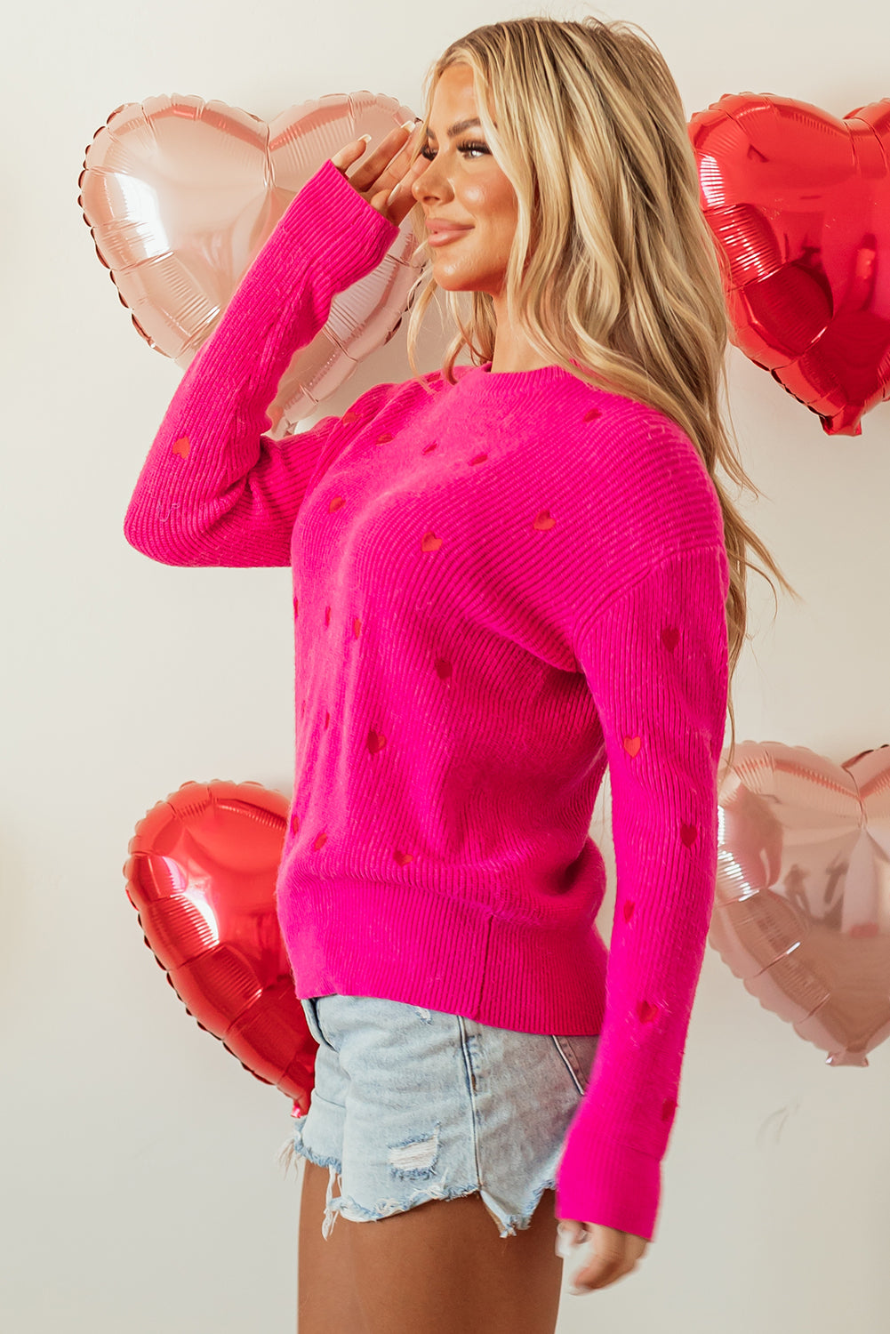 Rose Red Heart Shape Sweater