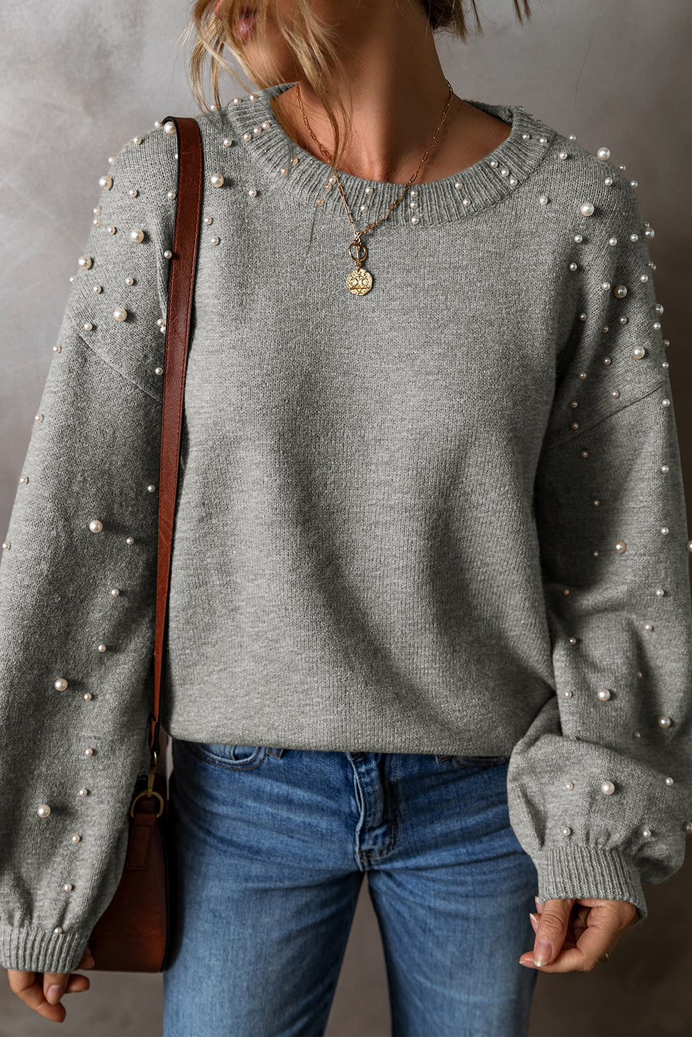 Light Grey Pearled Sweater