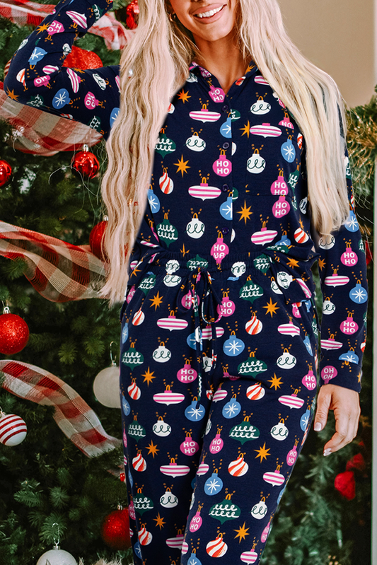 Navy Christmas Lights Pajamas