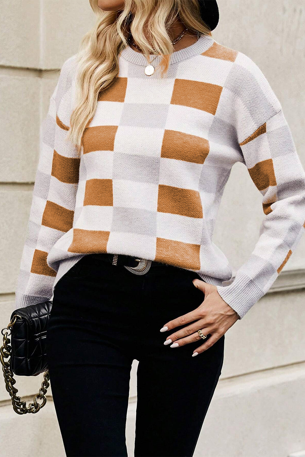 Khaki Checkered Sweater