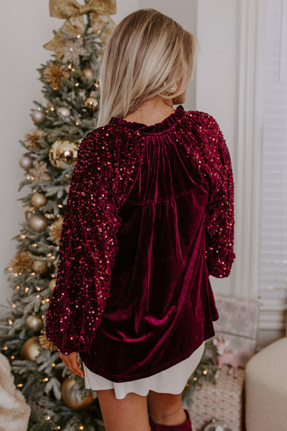 Red Sequin Sleeve Top