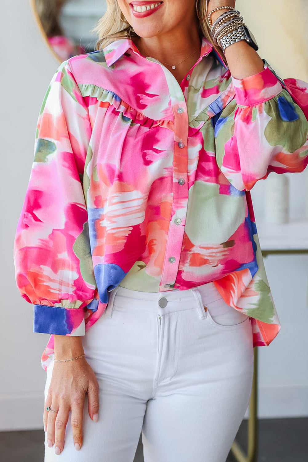 Multicolour Abstract Printed Frilled Top