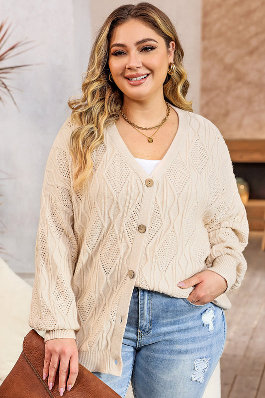 Plus Size Apricot Knitted Button up Cardigan