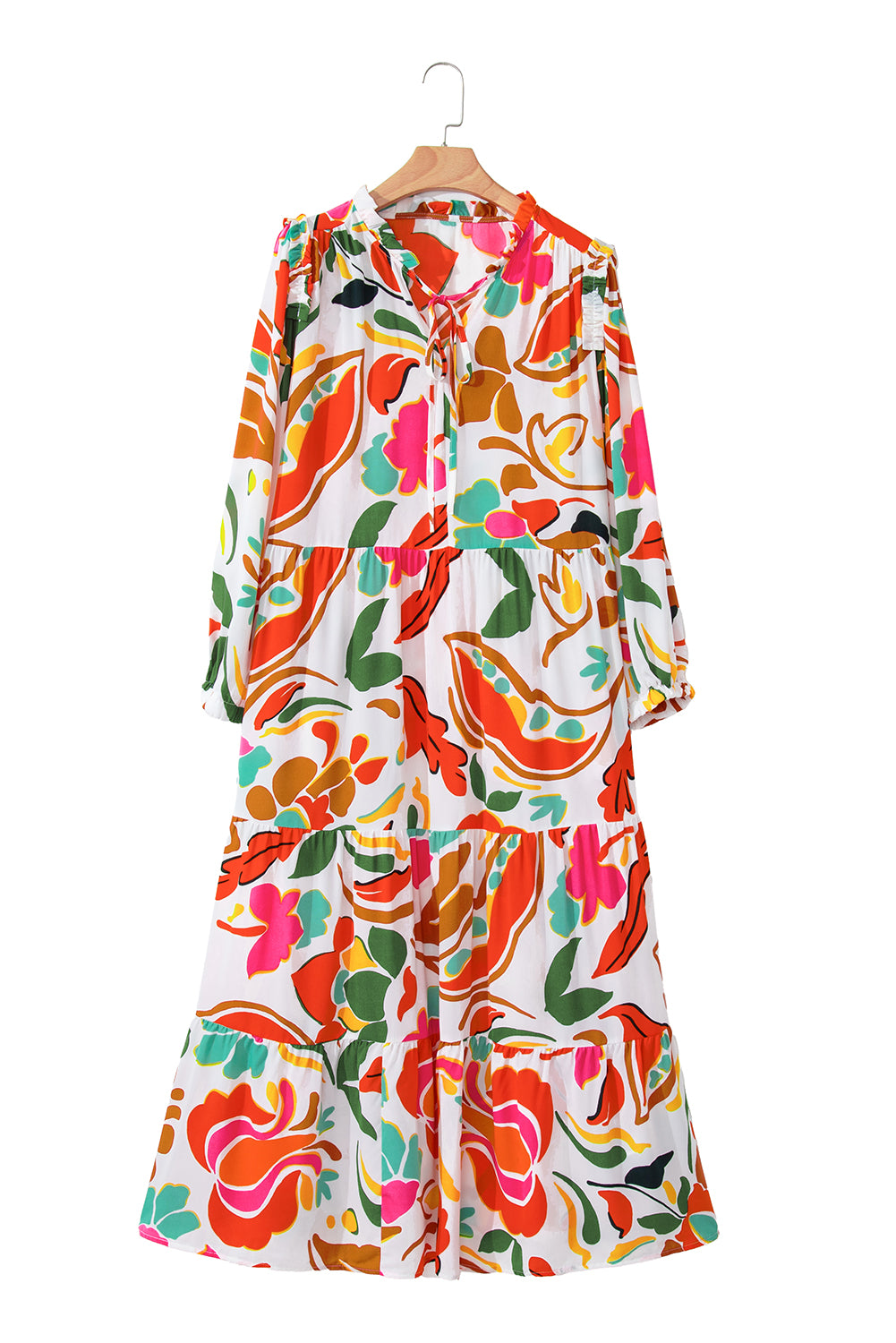 Orange Floral Print Drawstring Plus Size Dress